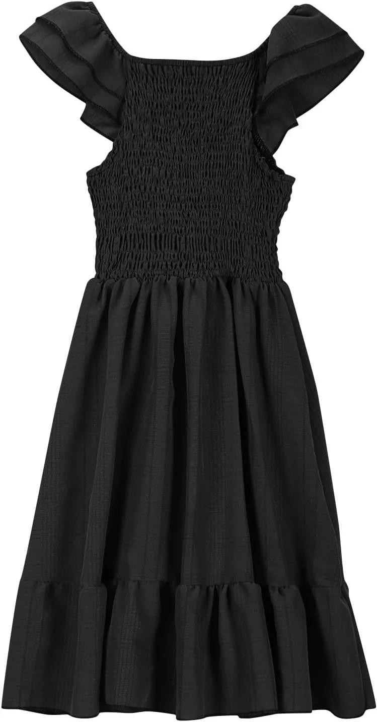 Girl's 2025 Summer Dresses Smocked Flutter Sleeve a Line Sundresses Swing Mini Casual Party Dresses Size 3-14 Years