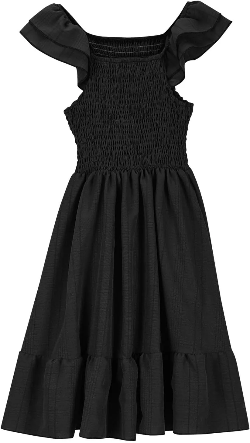 Girl's 2025 Summer Dresses Smocked Flutter Sleeve a Line Sundresses Swing Mini Casual Party Dresses Size 3-14 Years