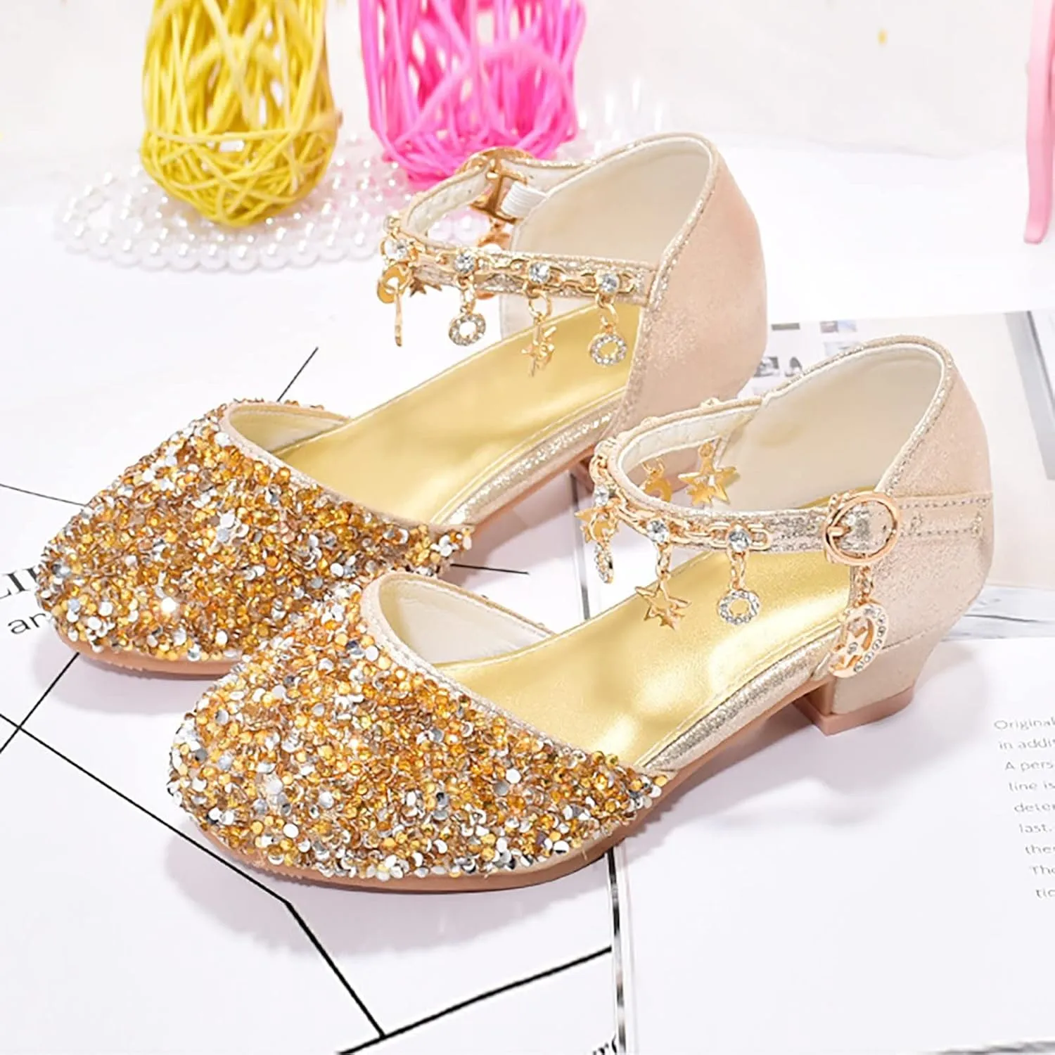 Girls Heels Dress Shoes Flower Girl Closed Toe Heels Ankle Strap Wedding Party School Toddler Big Kid Pump Shoes