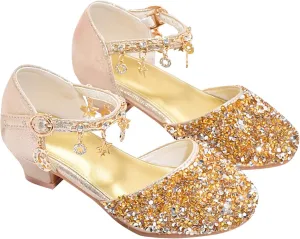 Girls Heels Dress Shoes Flower Girl Closed Toe Heels Ankle Strap Wedding Party School Toddler Big Kid Pump Shoes