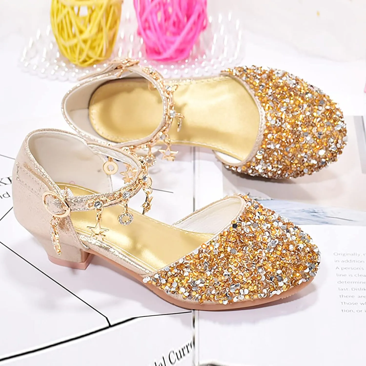 Girls Heels Dress Shoes Flower Girl Closed Toe Heels Ankle Strap Wedding Party School Toddler Big Kid Pump Shoes