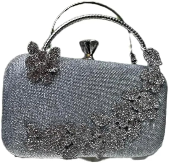 Glittering Crystal Embellished Evening Clutch Purse, 9 x 5 inches