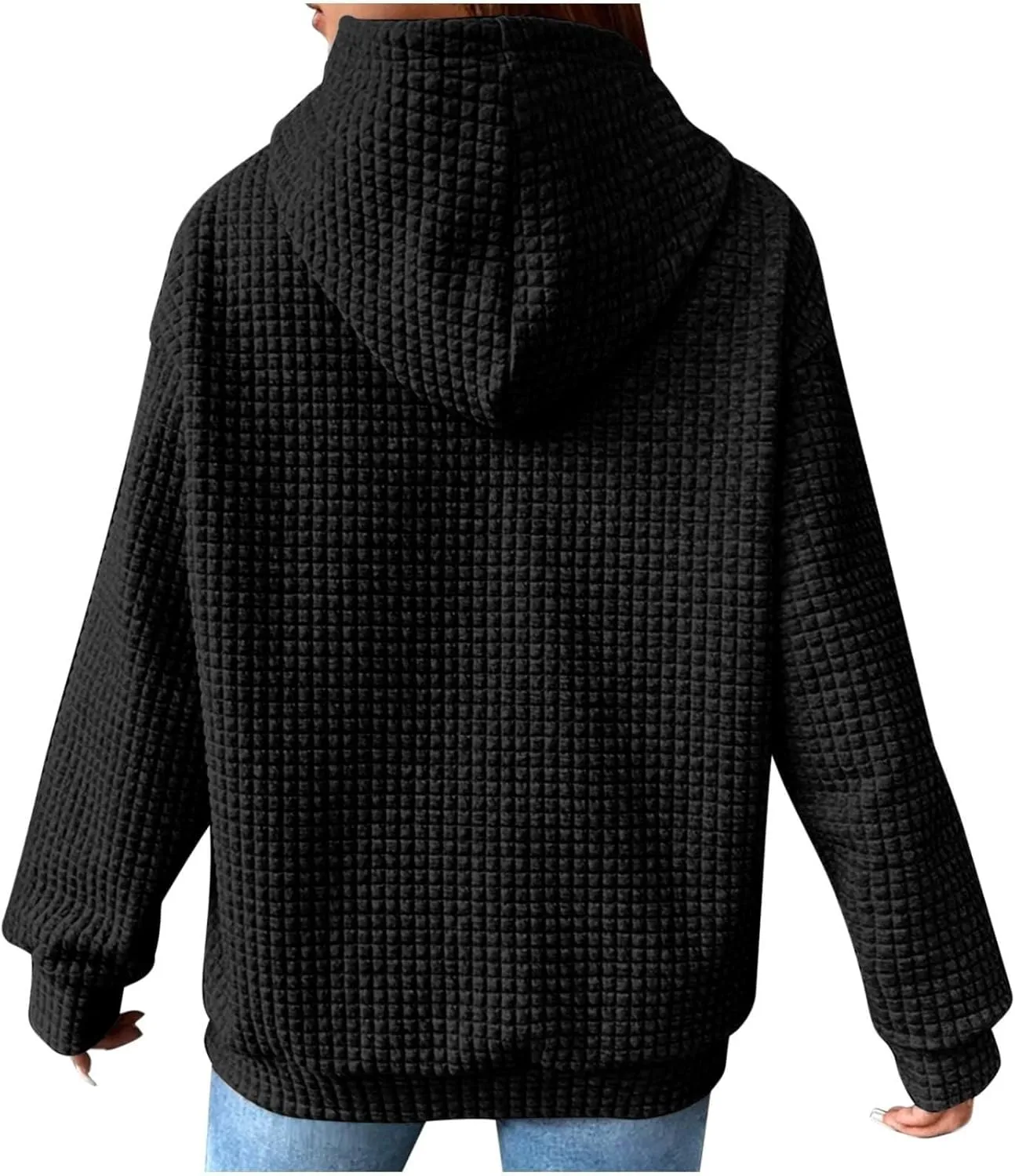 GOFULY Womens Hoodies Pullover Fall Waffle Knit Sweatshirt Winter Long Sleeve Shirts Solid Drawstring Hoodies With Pocket