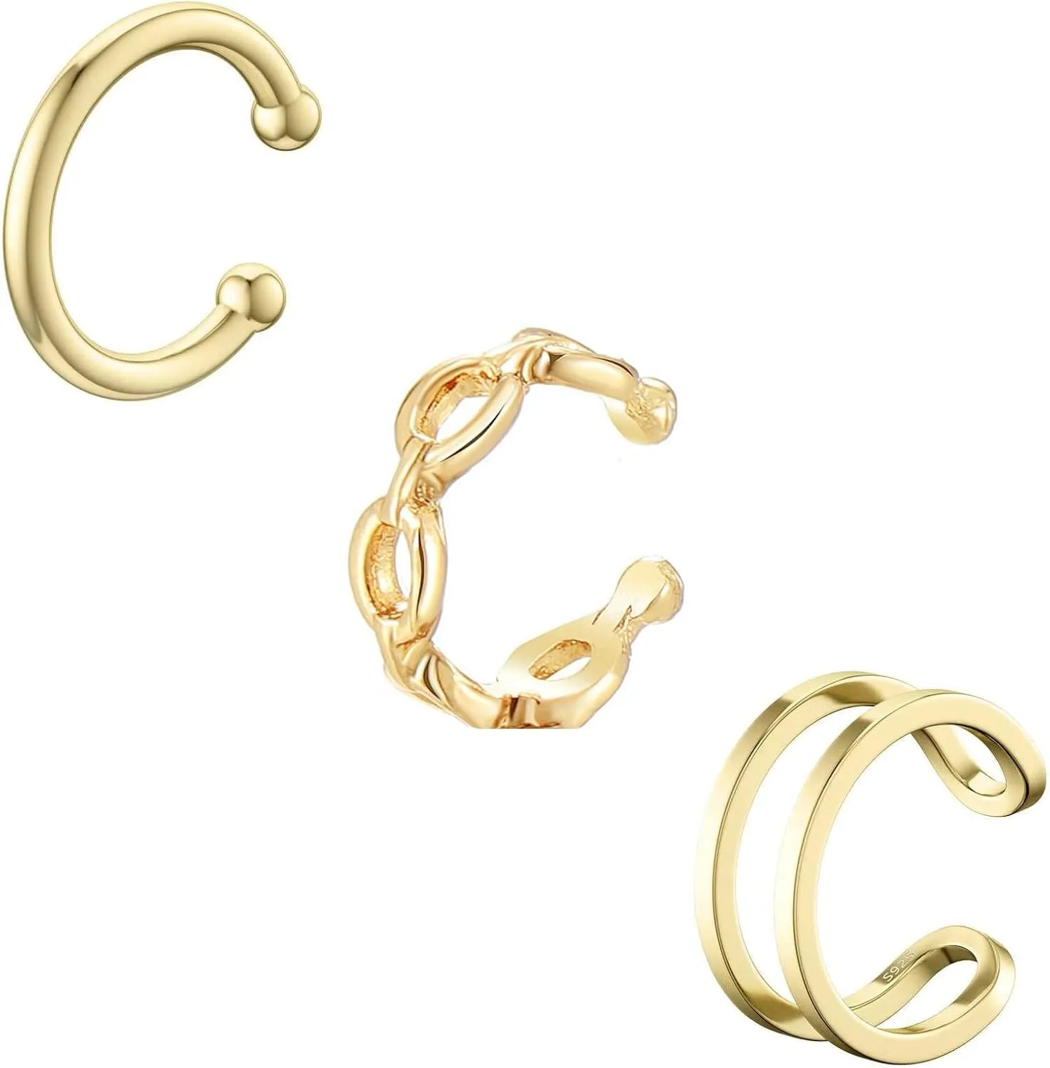 Gold Ear Cuff Earrings for Women 3pcs Dainty Non Piercing Ear Cuffs Trendy Cubic Zirconia Ear Cuffs Huggie Hoop Cartilage Earrings Adjustable Fake Earrings Jewelry for Men Women