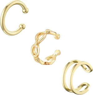 Gold Ear Cuff Earrings for Women 3pcs Dainty Non Piercing Ear Cuffs Trendy Cubic Zirconia Ear Cuffs Huggie Hoop Cartilage Earrings Adjustable Fake Earrings Jewelry for Men Women
