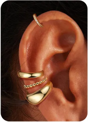 Gold Plated Ear Cuff Earrings for Women Non Piercing - Hypoallergenic Ear Cuffs Silver/Gold Non Tarnish Clip on Cartilage Earrings Fake Earring Set Trendy Jewelry 4Pairs