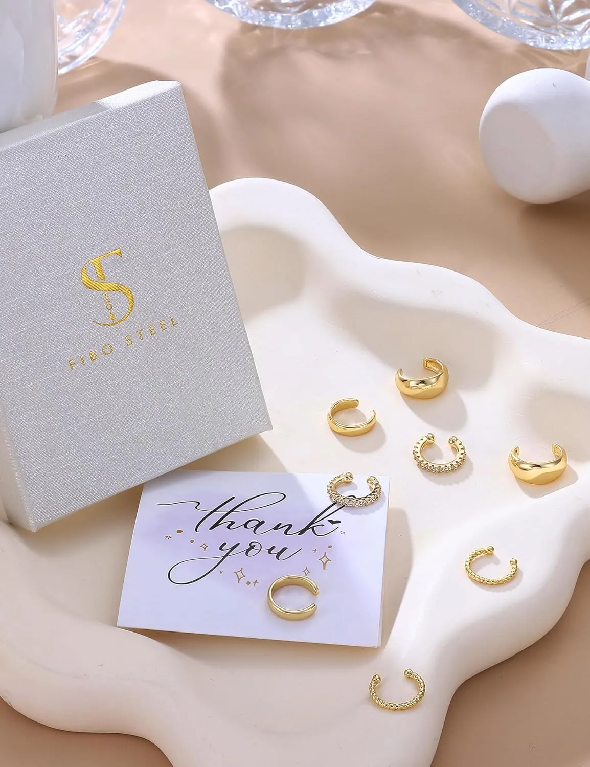 Gold Plated Ear Cuff Earrings for Women Non Piercing - Hypoallergenic Ear Cuffs Silver/Gold Non Tarnish Clip on Cartilage Earrings Fake Earring Set Trendy Jewelry 4Pairs