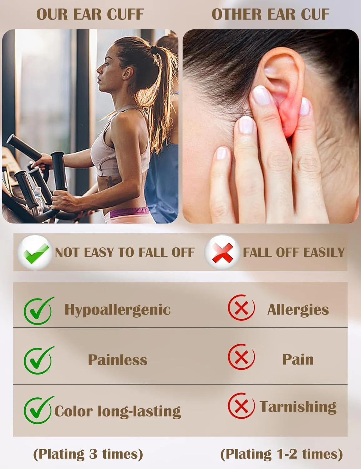 Gold Plated Ear Cuff Earrings for Women Non Piercing - Hypoallergenic Ear Cuffs Silver/Gold Non Tarnish Clip on Cartilage Earrings Fake Earring Set Trendy Jewelry 4Pairs
