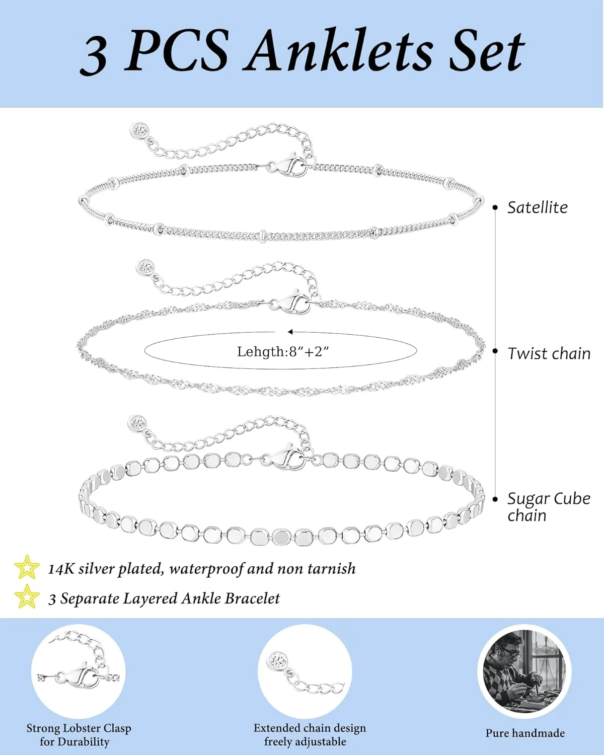 Gold Silver Ankle Bracelets for Women 14K Gold Plated Anklets for Women Waterproof Cuban Link Chain Anklets Set Non Tarnish Dainty Layered Anklet Bracelets for Women Summer Beach Jewelry Gifts