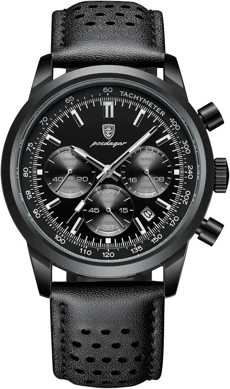Gosasa Chronograph Watches for Men Fashion Analog Quartz Luminous Mens Watches Business Sport Casual Men's Wrist Watches Date 30M Waterproof Elegant Gift for Men (Black)