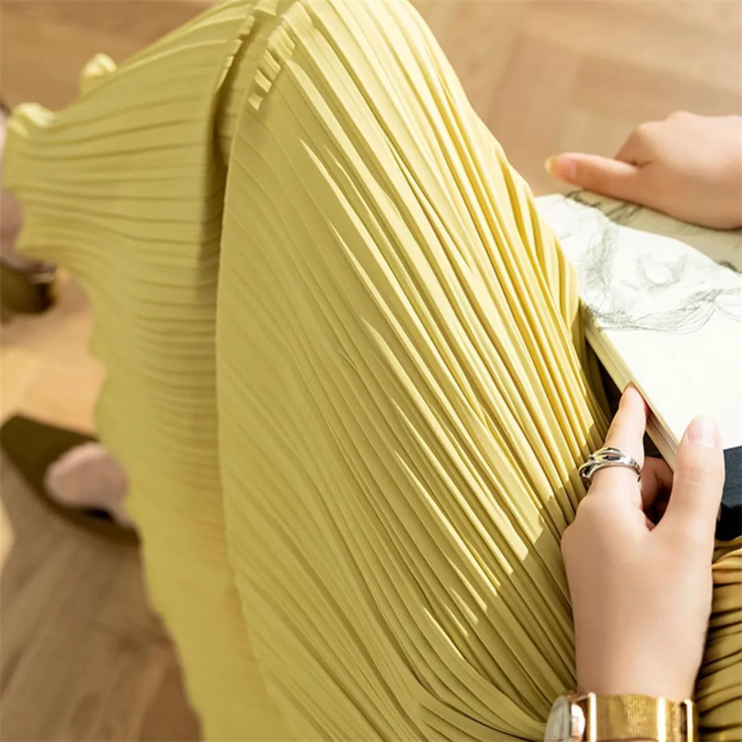 Hcclijo Spring Summer Pleated Skirts for Women Chic Fashion A Line Elegant Office Midi Skirt