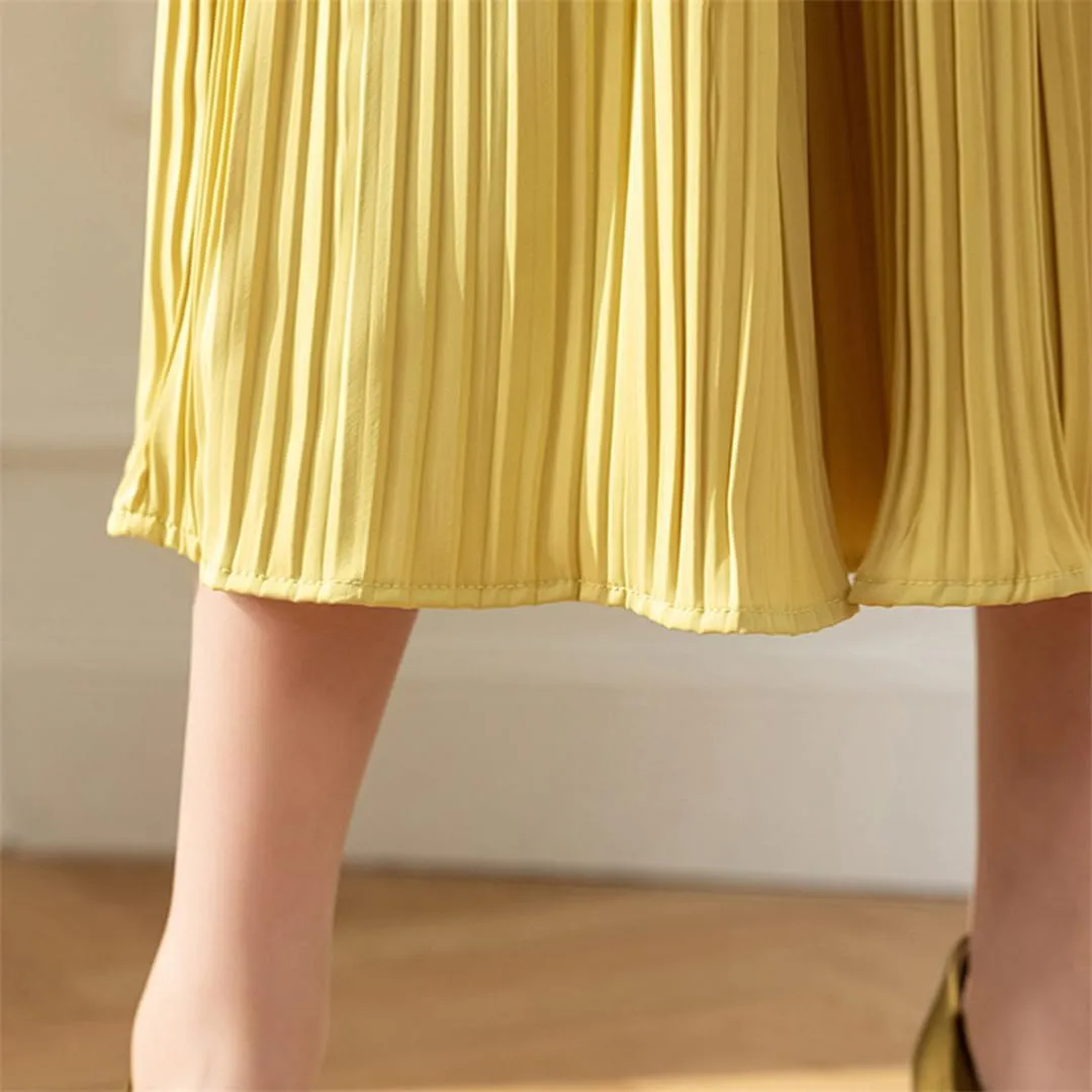 Hcclijo Spring Summer Pleated Skirts for Women Chic Fashion A Line Elegant Office Midi Skirt
