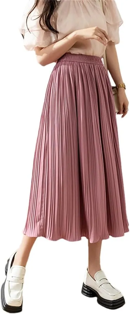 Hcclijo Spring Summer Pleated Skirts for Women Chic Fashion A Line Elegant Office Midi Skirt