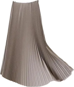Hgvcfcv Long Pleated Skirts for Women Spring Fall Chic Elastic Band A Line Elegant Office Ladies Midi Skirt