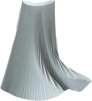 Hgvcfcv Long Pleated Skirts for Women Spring Fall Chic Elastic Band A Line Elegant Office Ladies Midi Skirt