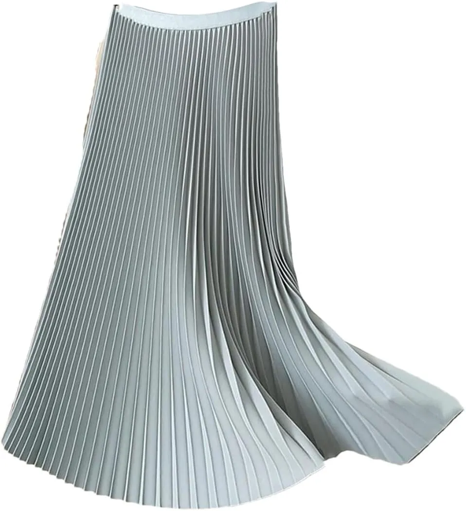 Hgvcfcv Long Pleated Skirts for Women Spring Fall Chic Elastic Band A Line Elegant Office Ladies Midi Skirt