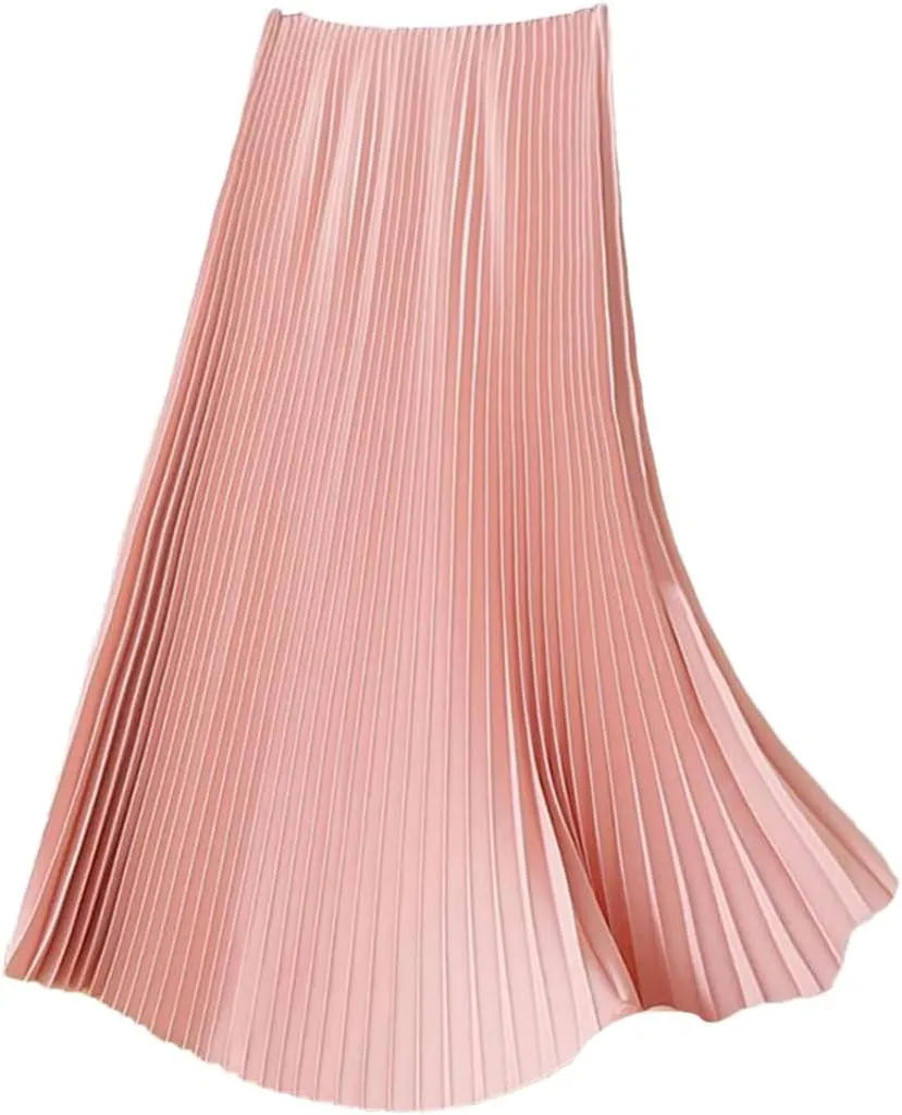 Hgvcfcv Long Pleated Skirts for Women Spring Fall Chic Elastic Band A Line Elegant Office Ladies Midi Skirt