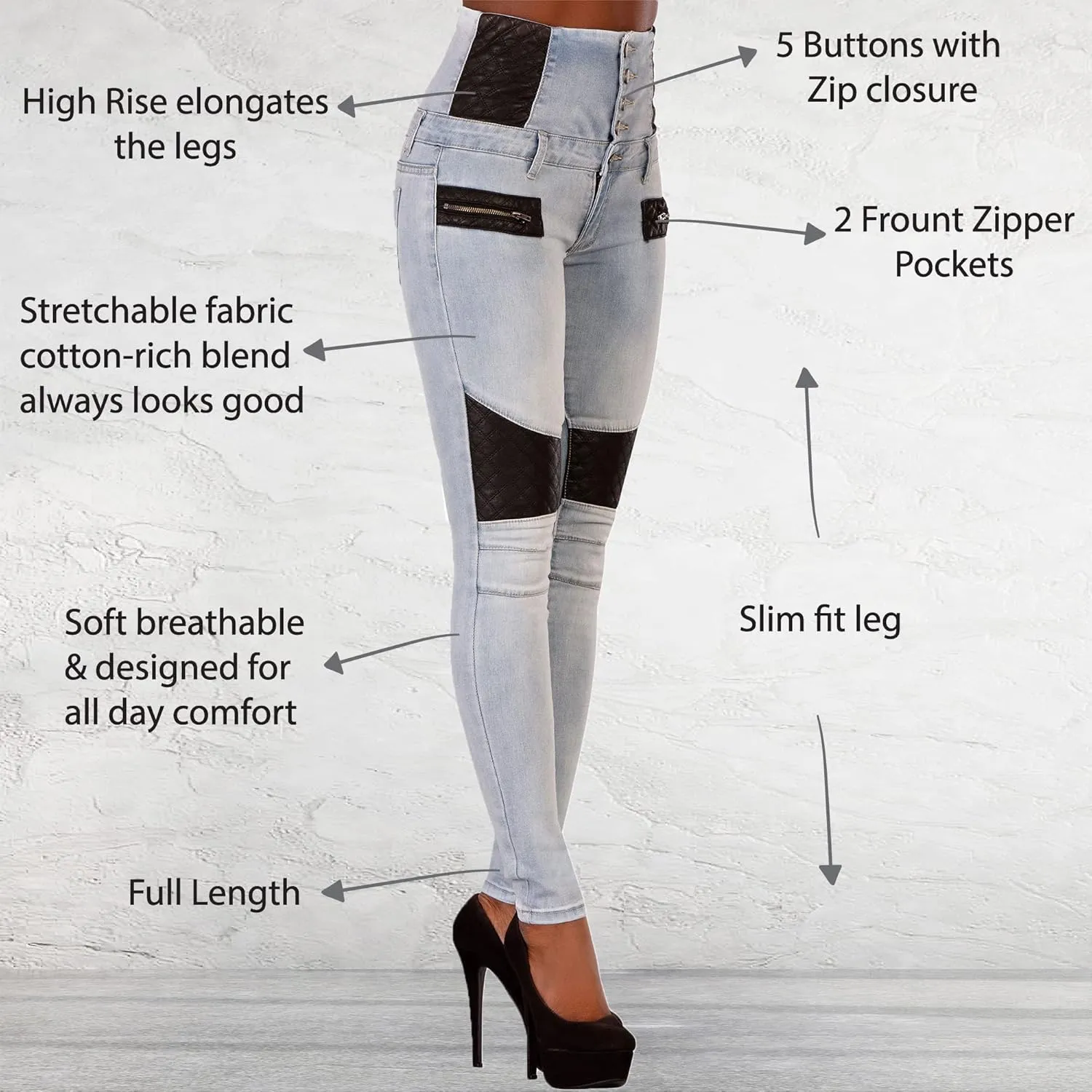 High Waisted Jeans for Women, Trendy Womens Jeans, Skinny Butt Lift Pants for Women with Tummy Control.