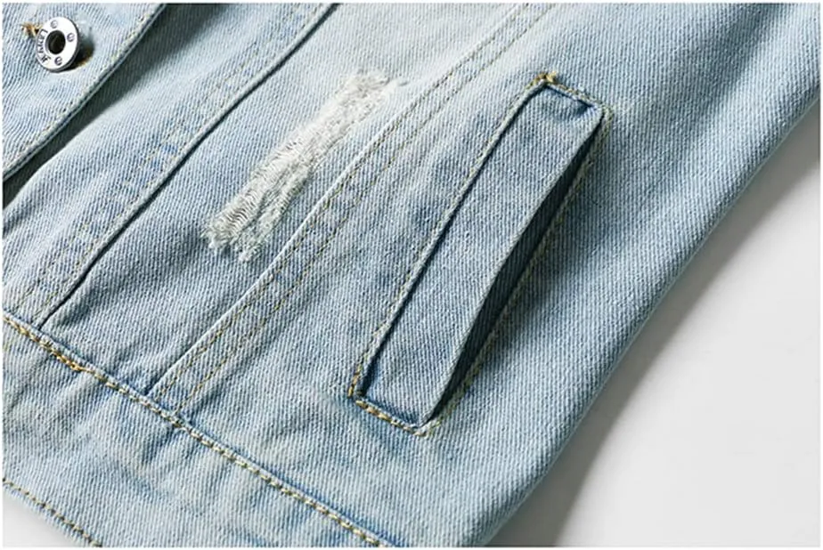 Hixiaohe Women Autumn 3/4 Sleeve Retro Short Denim Jackets Light Blue Jean Coats