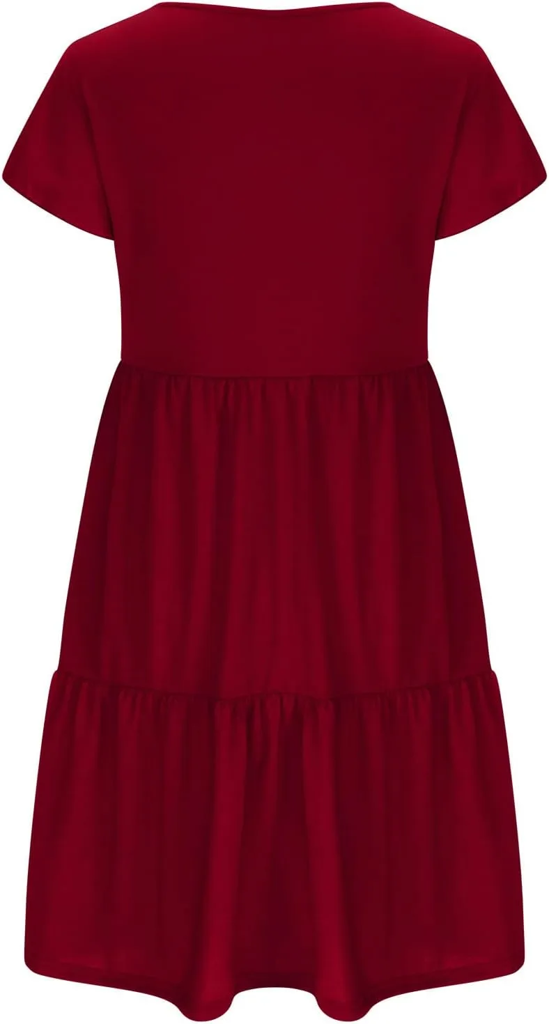 hlysgo Women's Casual Mini Dresses 2024 Summer V Neck Flowy Flutter Sleeve Dress Casual Short Ruffle Sundresses