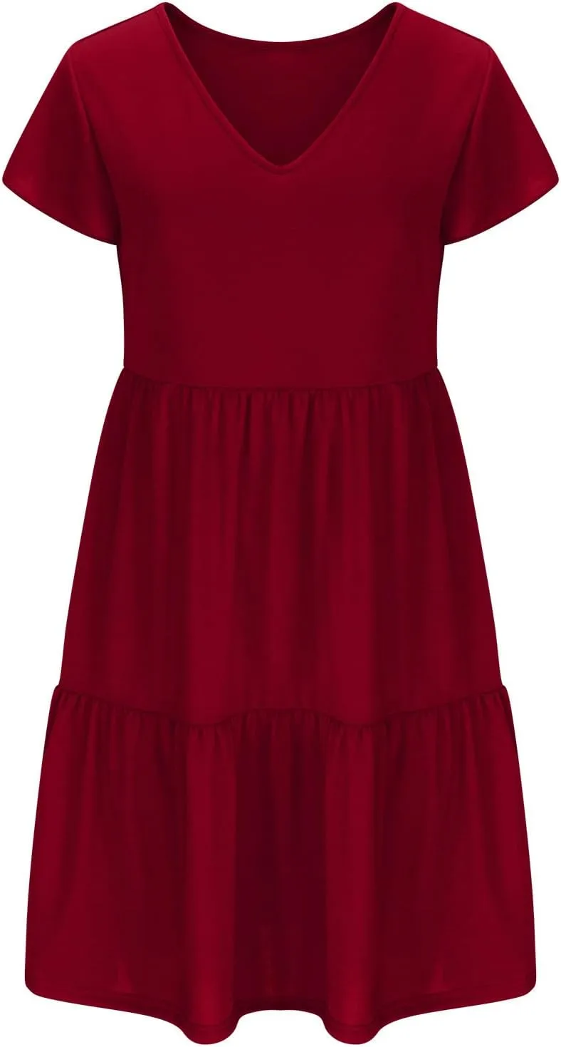 hlysgo Women's Casual Mini Dresses 2024 Summer V Neck Flowy Flutter Sleeve Dress Casual Short Ruffle Sundresses