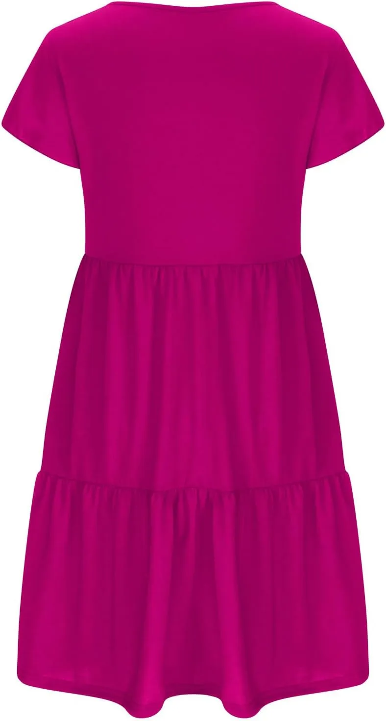 hlysgo Women's Casual Mini Dresses 2024 Summer V Neck Flowy Flutter Sleeve Dress Casual Short Ruffle Sundresses