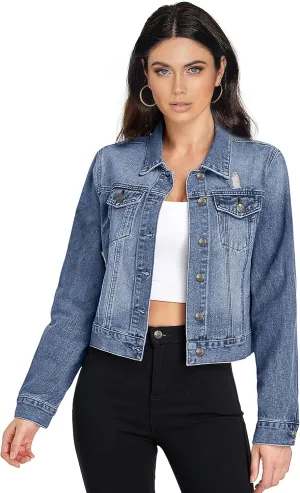 Hybrid & Company Women's Long Sleeve Denim Jackets Basic Button Down Jean Jacket with Pockets