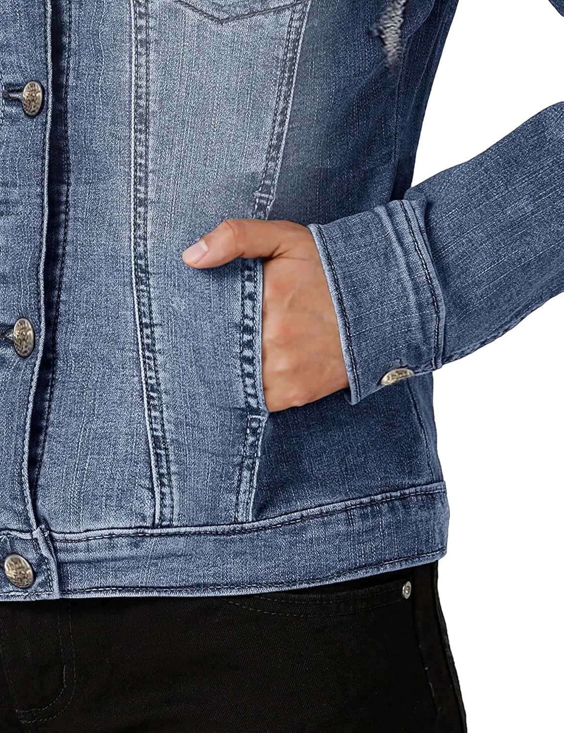Hybrid & Company Women's Long Sleeve Denim Jackets Basic Button Down Jean Jacket with Pockets