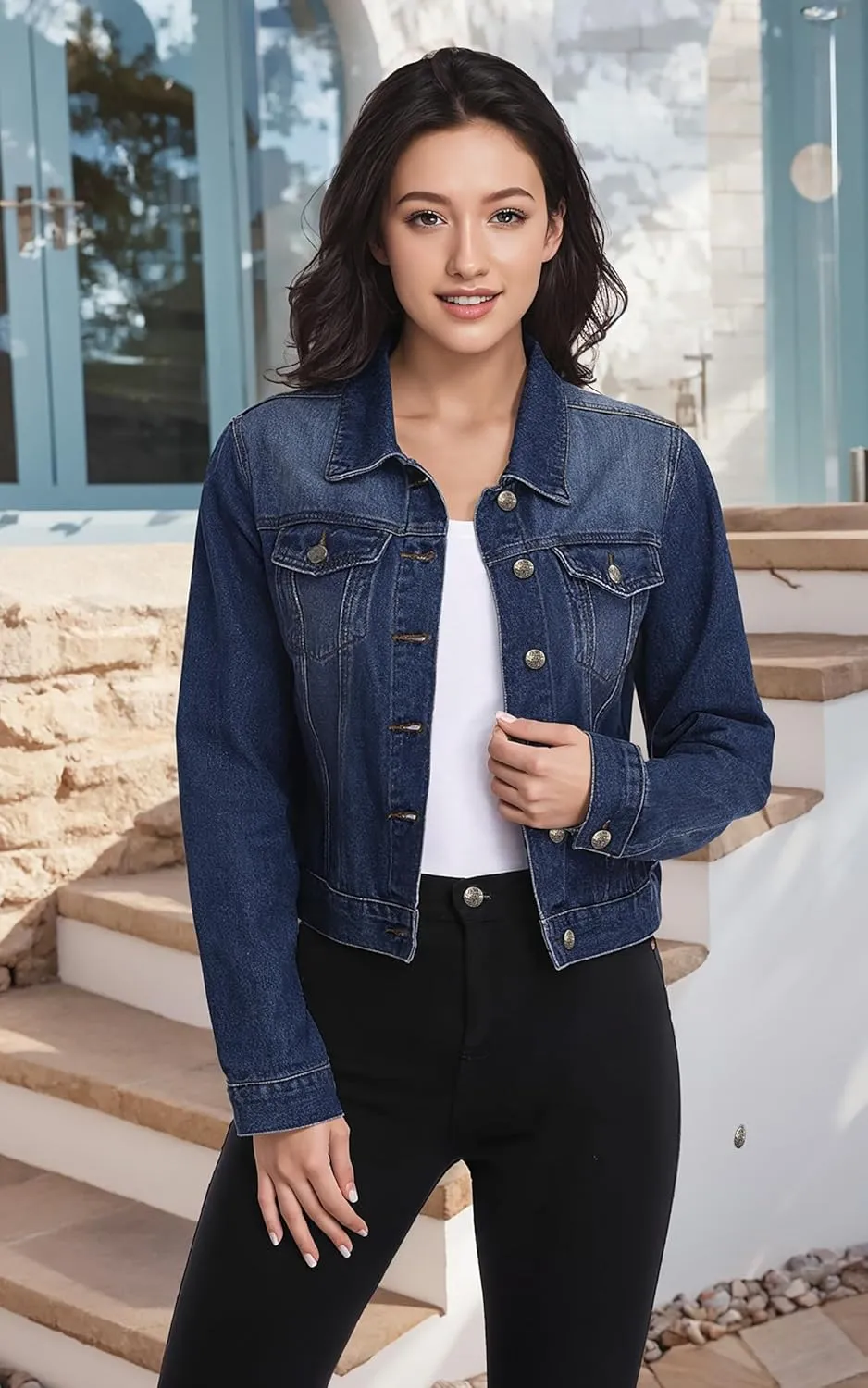 Hybrid & Company Women's Long Sleeve Denim Jackets Basic Button Down Jean Jacket with Pockets
