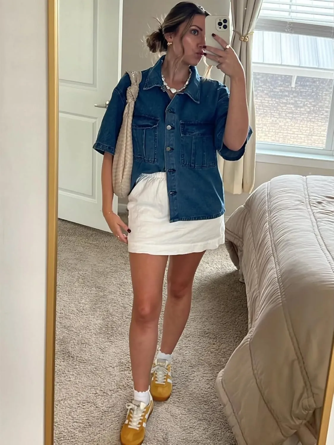 Imily Bela Womens Oversized Short Sleeve Denim Jackets Trendy Cropped Jean Tops Shackets