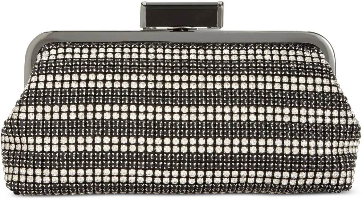 INC Womens Nahia Embellished Clasp Evening Clutch Black Small
