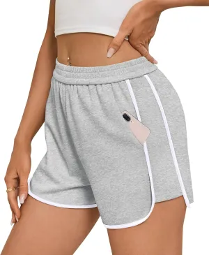 IVIR Summer Sweat Shorts for Women Elastic Waist Athletic Shorts with Pockets Casual Lounge Dolphin Shorts