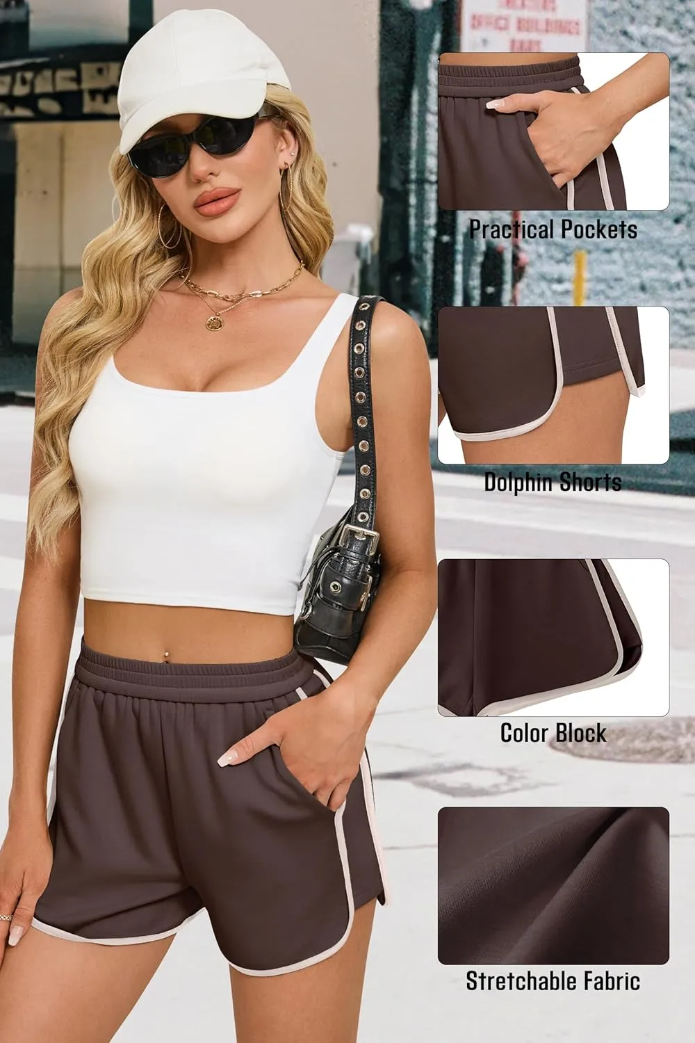 IVIR Summer Sweat Shorts for Women Elastic Waist Athletic Shorts with Pockets Casual Lounge Dolphin Shorts