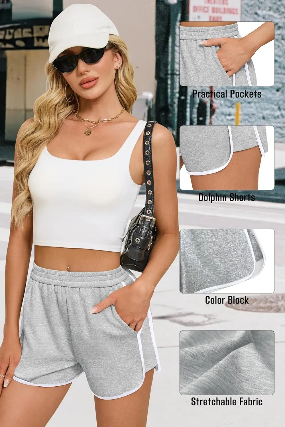IVIR Summer Sweat Shorts for Women Elastic Waist Athletic Shorts with Pockets Casual Lounge Dolphin Shorts