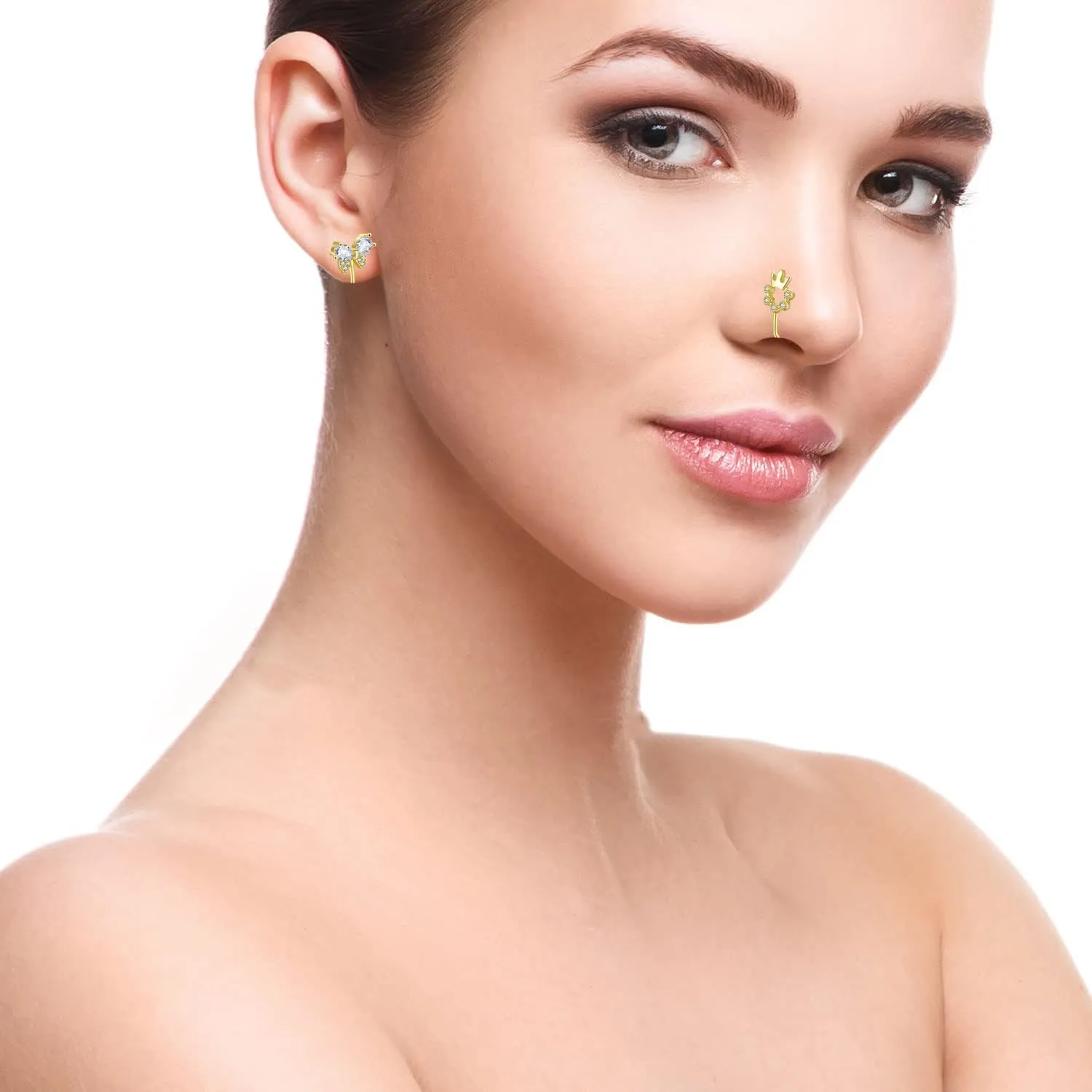 JDXN 24 PCS Fake Nose Rings Set Ear Clips Non Piercing Earrings Inlaid CZ Non Piercing Jewelry Fake Nose Ring Spring Clip on Circle Hoop No Pierced Body Jewelry Set For Women Men