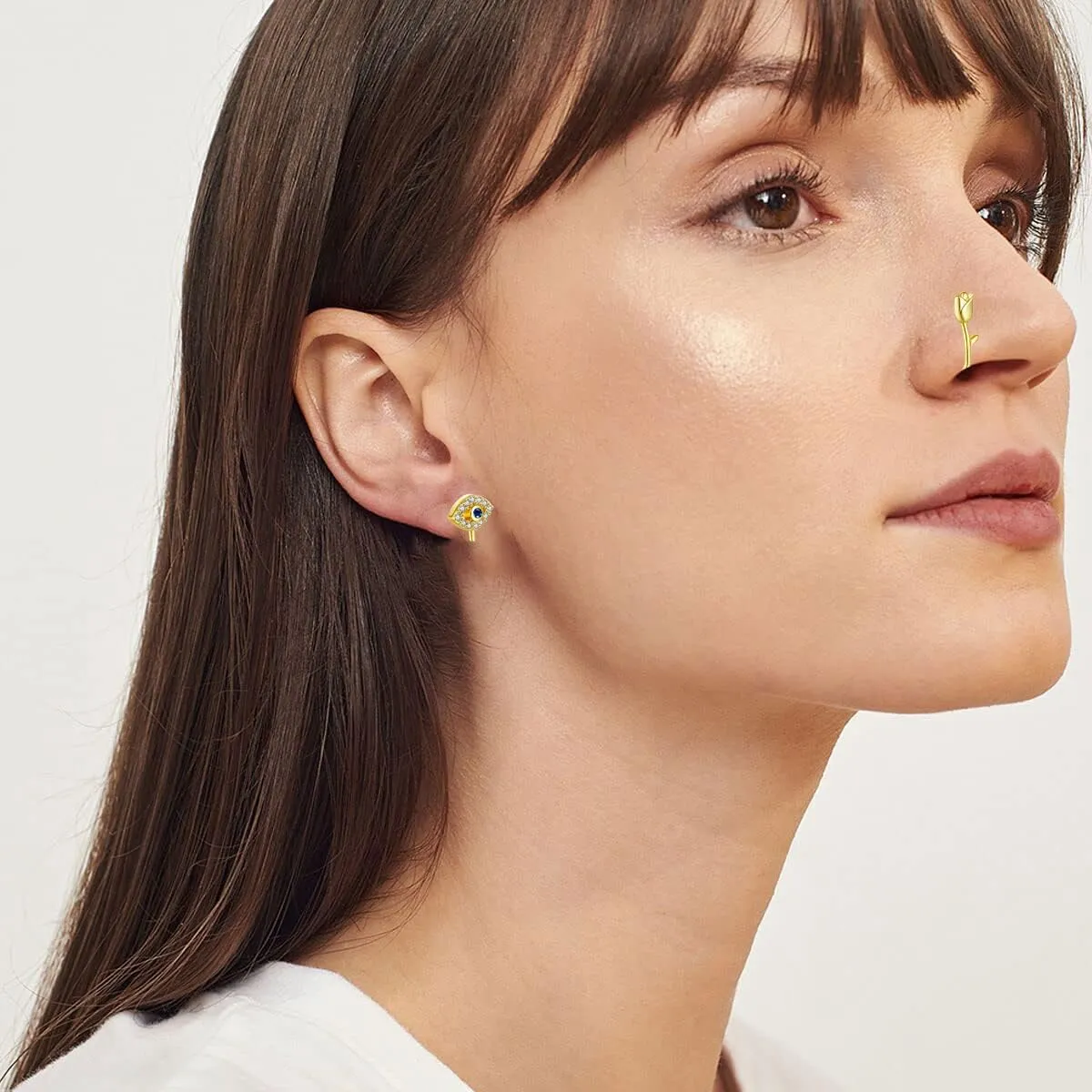 JDXN 24 PCS Fake Nose Rings Set Ear Clips Non Piercing Earrings Inlaid CZ Non Piercing Jewelry Fake Nose Ring Spring Clip on Circle Hoop No Pierced Body Jewelry Set For Women Men