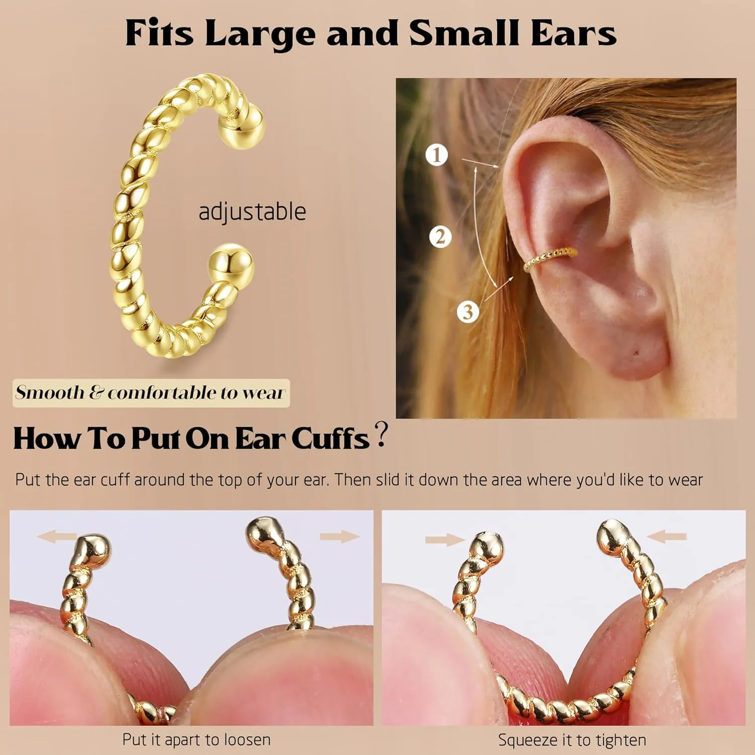 JeryWe 9/12/16 Pcs Gold Ear Cuffs for Women Non Piercing Jewelry 14k Gold Plated Adjustable/Chunky Hollow 4-7MM Ear Cuff Lightweight Trendy Thick Gold Jewelry Non-tarnish Clip on Cartilage Earrings