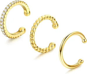 JeryWe 925 Sterling Silver Ear Cuff Earrings Non-Piercing Fake Helix Conch Cuff Earrings Hypoallergenic Cartilage Non-Pierced Cuff Earrings For Women For Non Pierced Ears