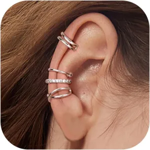 JeryWe Chunky Ear Cuff for Women - 14K Gold Plated Huggie Hoop, Faux Diamond Non Piercing Cuff Earrings, Clip On Elegant Ear Clips, Cartilage Wrap, Fashionable Fake Earring Cuffs for Non Pierced Ears