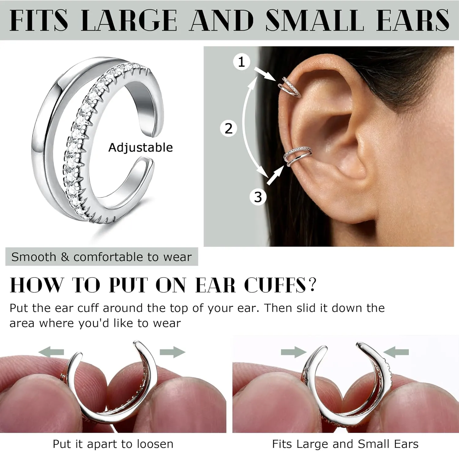 JeryWe Chunky Ear Cuff for Women - 14K Gold Plated Huggie Hoop, Faux Diamond Non Piercing Cuff Earrings, Clip On Elegant Ear Clips, Cartilage Wrap, Fashionable Fake Earring Cuffs for Non Pierced Ears