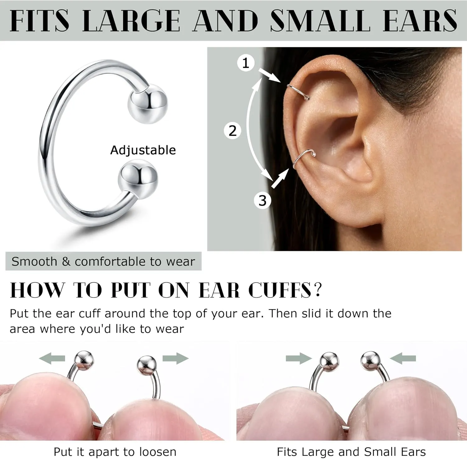 JeryWe Chunky Ear Cuff for Women - 14K Gold Plated Huggie Hoop, Faux Diamond Non Piercing Cuff Earrings, Clip On Elegant Ear Clips, Cartilage Wrap, Fashionable Fake Earring Cuffs for Non Pierced Ears