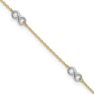 JewelryWeb 10k Solid Gold Two tone Polished Infinity Plus 1 In Extension Anklet 1mm Wide 9 Inch-Anklet for Women