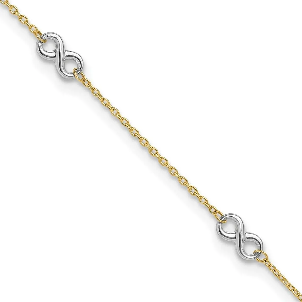 JewelryWeb 10k Solid Gold Two tone Polished Infinity Plus 1 In Extension Anklet 1mm Wide 9 Inch-Anklet for Women