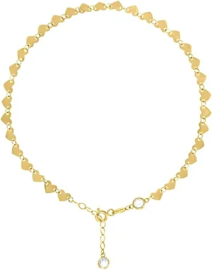 JewelryWeb 10k Yellow Gold Womens CZ Simulated Diamond Love Heart Link Anklet 9   1 Inch 4.4mm Wide-Anklet for Women