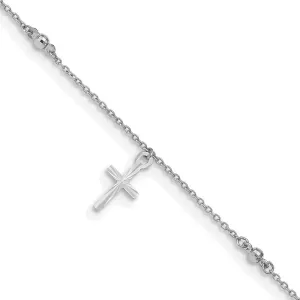 JewelryWeb 13mm 14k White Gold Polished and Sparkle Cut Religious Faith Cross Plus 1in Extension Anklet 9 Inch-Anklet for Women