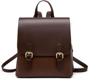 JIUFENG Mini Leather Backpack for Women, Ladies Small Backpack Purse, Sleek Handbag Travel Daypack, Coffee
