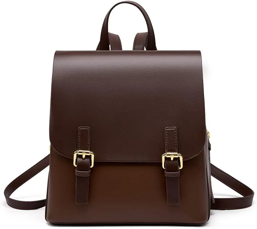 JIUFENG Mini Leather Backpack for Women, Ladies Small Backpack Purse, Sleek Handbag Travel Daypack, Coffee