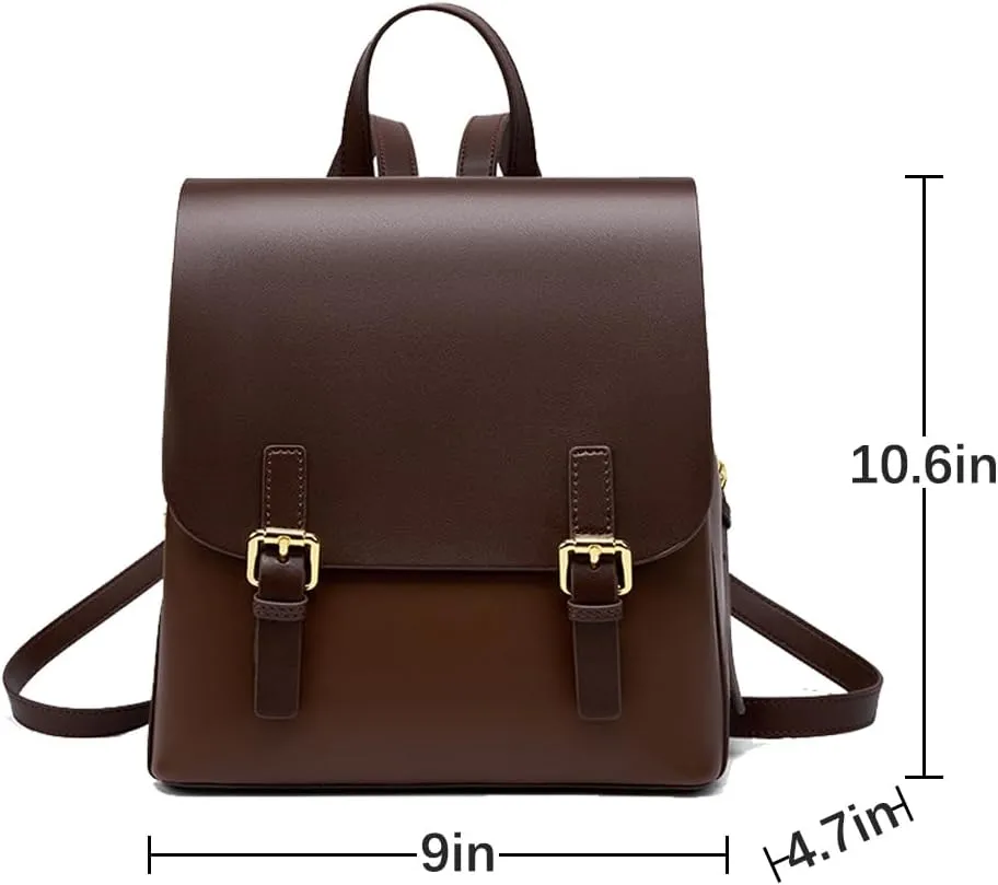 JIUFENG Mini Leather Backpack for Women, Ladies Small Backpack Purse, Sleek Handbag Travel Daypack, Coffee