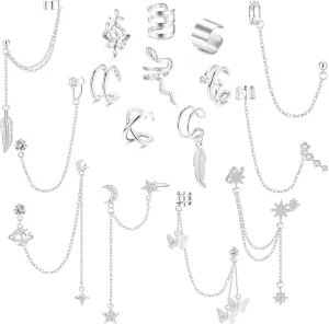 Jstyle Ear Cuff Earrings for Women Cuff Chain Earring Clip On Helix Cartilage Wrap Cuff Earring Non Pierced Adjustable