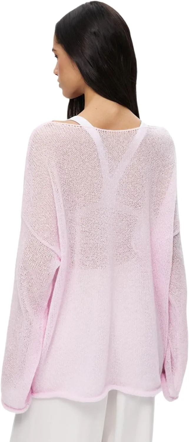 JUMISEE Womens See Through Oversized Sweater Flared Long Sleeve Loose Pullovers Fashion Knit Blouse Tee Tops